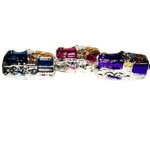 Vintage Signed Metallic Glass Train Engine Ornaments 3 pc